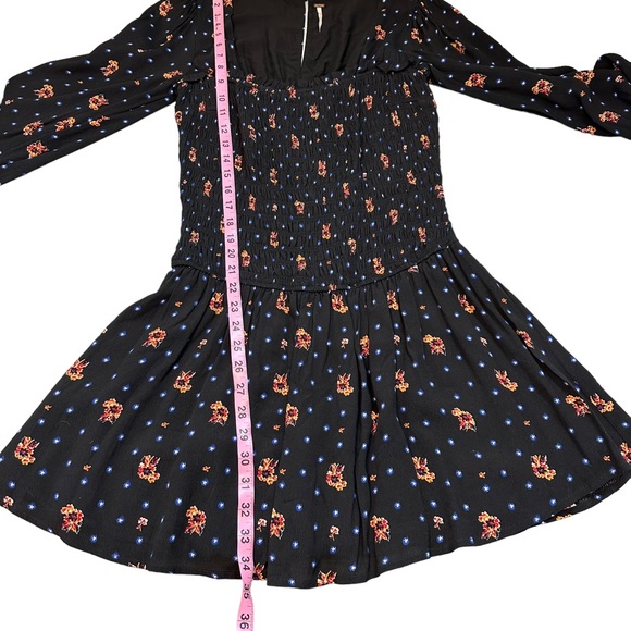 Free People | Two Faces Smocked Mini Dress in Black Combo Size XS - Picture 15 of 15